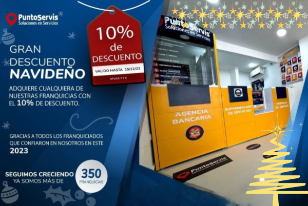 La franquicia PuntoServis celebra la Navidad contigo y te hace un 10% de descuento si adquieres una de sus franquicias.