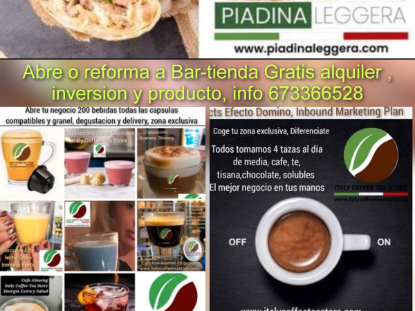 Italy Coffee Tea Store y Piadina Leggera, cafetería, restaurante comida rápida, tienda y distribución zonal, aseguran el gran éxito